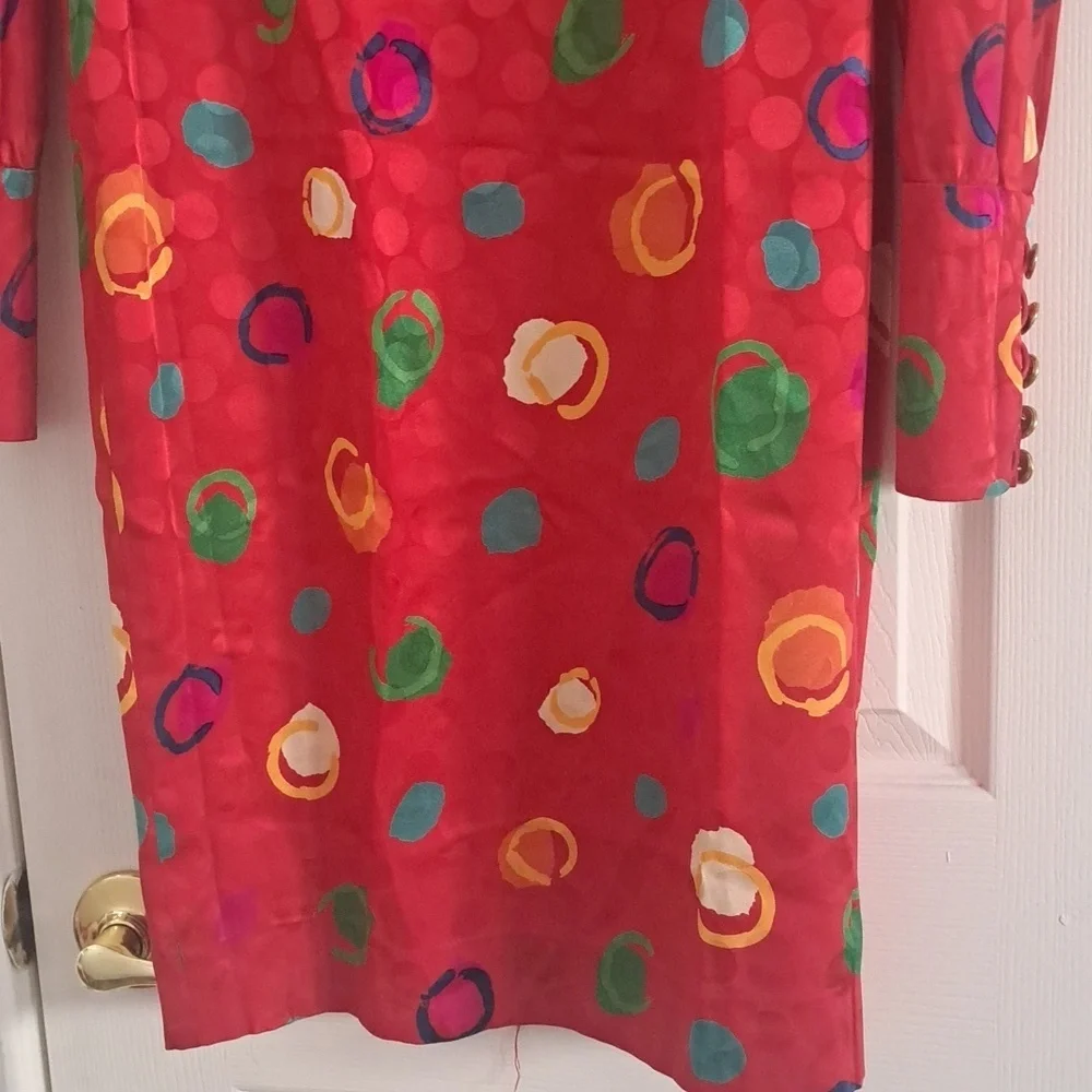 Vintage Albert Nipon Silk Red Dress with Subtle Patterns Sz 2 - Picture 3 of 8